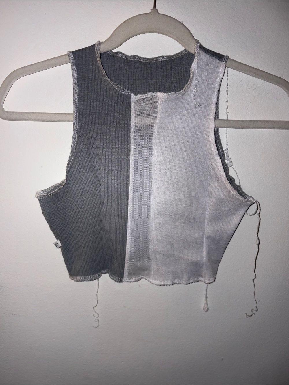 Two-Tone Gray and White Sleeveless Crop Top